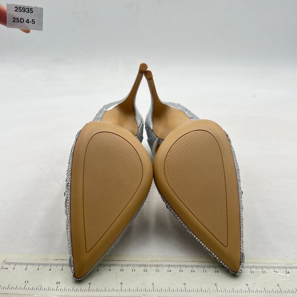 XYD Silver Bride Shoes for Wedding Day High Heel D'Orsay Slip On Studded Pumps - Picture 6 of 7